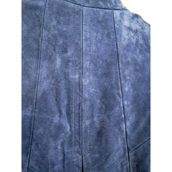 Blue Suede Full Zip Flare Waist Collared Jacket Womens Navy Blue 18W - Picture 3 of 11